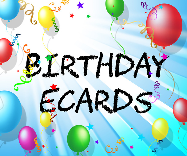Syntymäpäivä kortteja edustaa ilmapalloja osapuolille ja juhlia
 - Valokuva, kuva