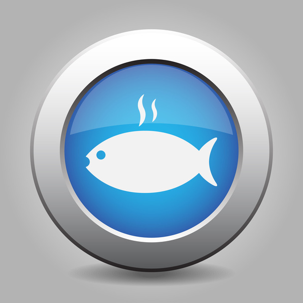 modré kovové tlačítko - grilování ryb s kouřem - Vektor, obrázek