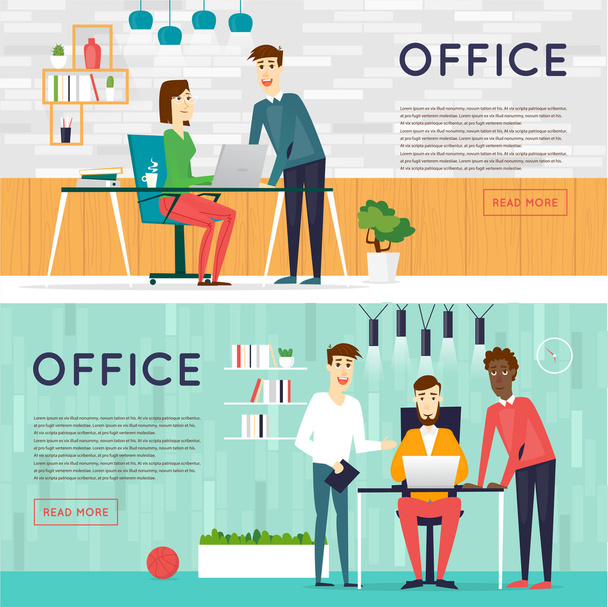 Business cartoon characters. Office workplace banners - Вектор,изображение