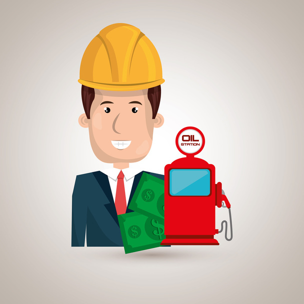man with money and oil isolated icon design - Vector, Image