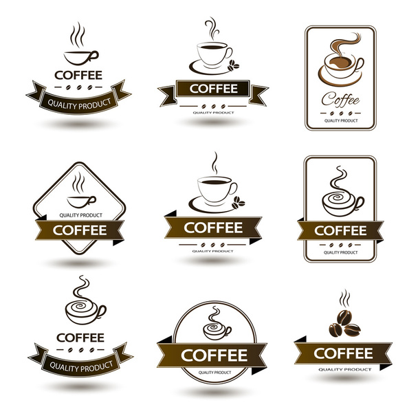 készlet jelvények kávéscsésze ital - Vektor, kép