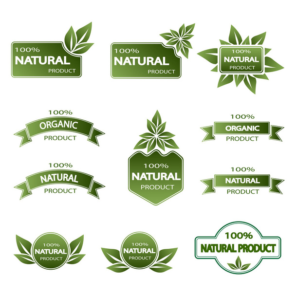 set of colored badges natural product - Vector, Image