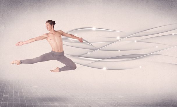 Ballet dancer performing modern dance with abstract lines  - Foto, imagen