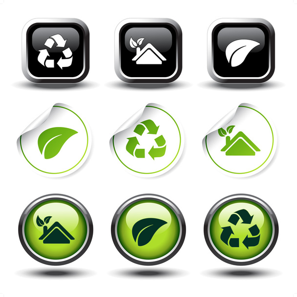 Vector set of recycle buttons and stickers - Vetor, Imagem