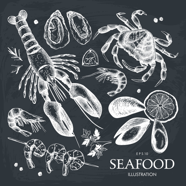 Seafood set. Chalkboard menu  - Vecteur, image