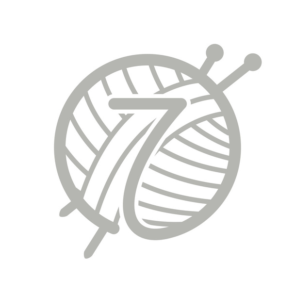 Logotipo número siete con madeja de hilo y agujas de tejer
. - Vector, Imagen