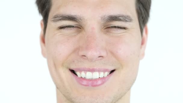 adult young man smile, after orthodontic treatment with braces - Footage, Video