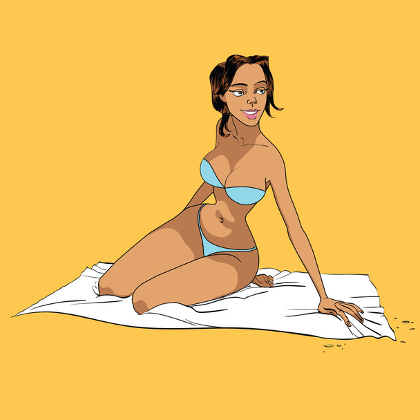 Beautiful girl on beach in bikini - Vektor, kép