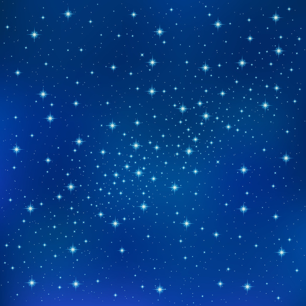 Abstract Blue background with sparkling twinkling stars. Cosmic shiny galaxy (atmosphere). Holiday blank backdrop texture for Christmas (Xmas), Happy New Year , glow milky way elements (fantasy sky) - Vector, Image