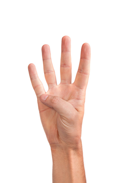 Hand gesture number four closeup isolated on white - Valokuva, kuva