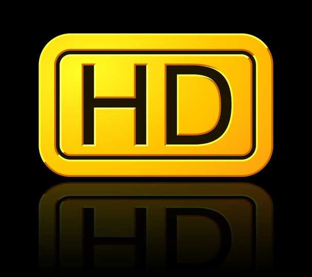 Žlutý štítek Hd. Ikona podepsat širokoúhlé Tv - Vektor, obrázek
