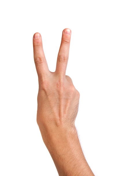 Hand gesture number four closeup isolated on white - Foto, afbeelding