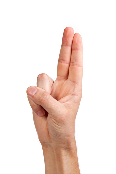 Hand gesture number four closeup isolated on white - Φωτογραφία, εικόνα