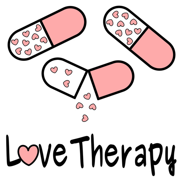 love therapy concept vector background illustration with heart pills - Vector, Image