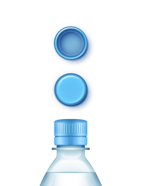 Vector Blank Plastic Blue Water Bottle Set of Caps Isolated - Vector, Image