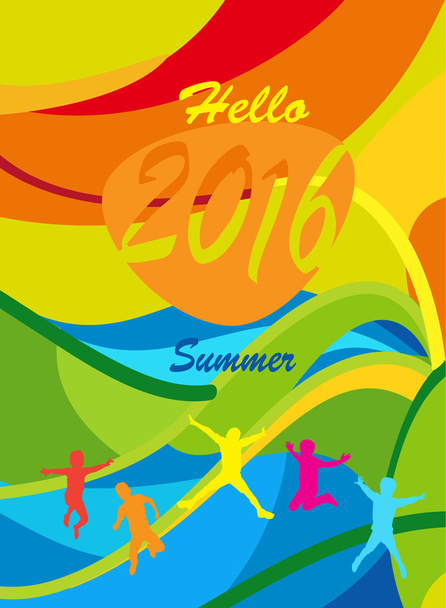 Hallo Sommer 2016 Karte. Rio 2016 Sommerspiele Brasilien abstrakten Hintergrund. Sport Kinder Camp Vektor Illustration - Vektor, Bild