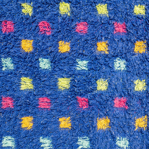 Closeup surface fabric pattern at the old mat with colorful dot texture background - Photo, Image