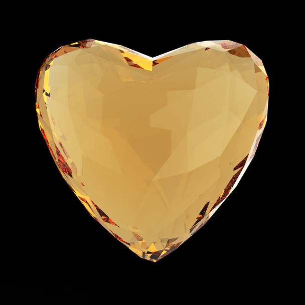 Beautiful low poly white crystal heart isolated on black background. Valentines day concept  render - Foto, Imagem