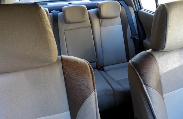 Rear seats headrests and lateral support on front seats inside car  - 写真・画像