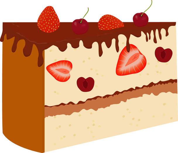 chocolate cake with cherry isolated on white background. - Vektor, obrázek