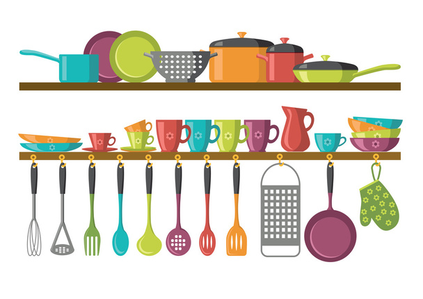 mensole da cucina e utensili da cucina
  - Vettoriali, immagini