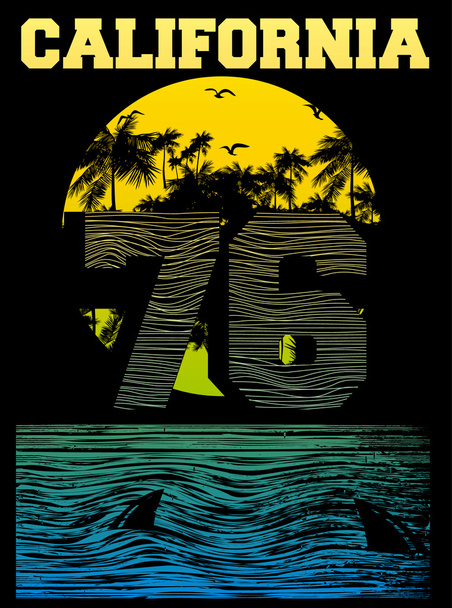 kalifornischen Strand Typografie Grafiken. T-Shirt-Druck - Vektor, Bild