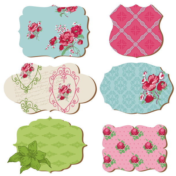 Scrapbook Design Elements - Vintage Tags with Flowers -in vector - Διάνυσμα, εικόνα