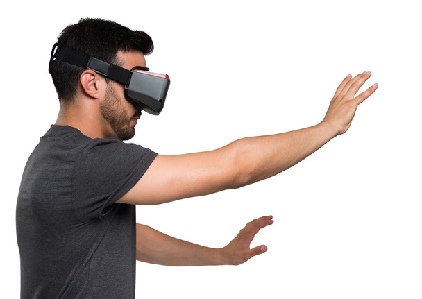 man using a VR headset  - Fotoğraf, Görsel
