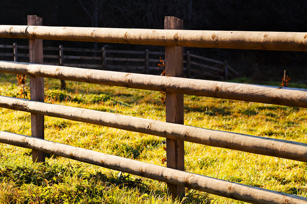 Detailní záběr na dřevěný plot na pastvině - Fotografie, Obrázek