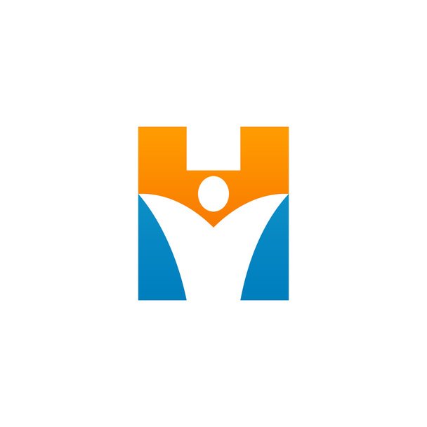 H initial alphabet letter logo with swoosh man, orange blue - Vector, Image