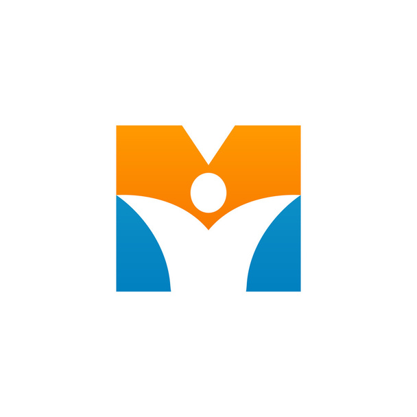 M inicial alfabeto letra logo con swoosh hombre, naranja azul
 - Vector, imagen