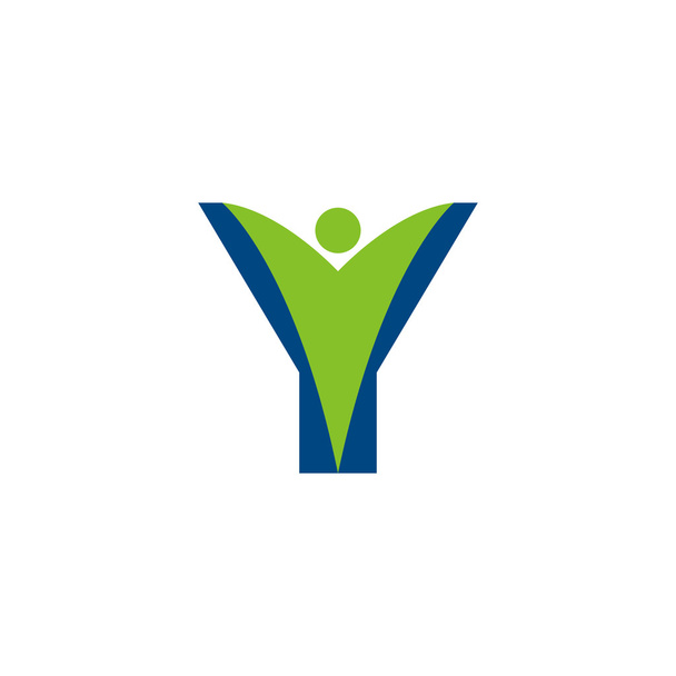 Y initial alphabet letter logo with swoosh man, blue green - Vector, Image