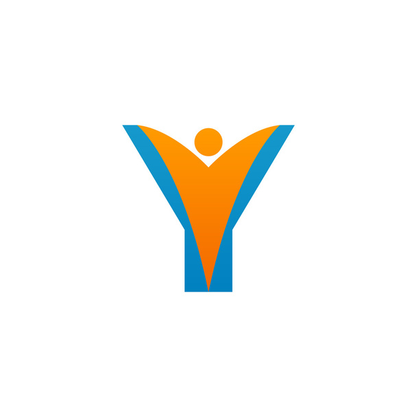 Y inicial alfabeto letra logo con swoosh hombre, naranja azul
 - Vector, imagen