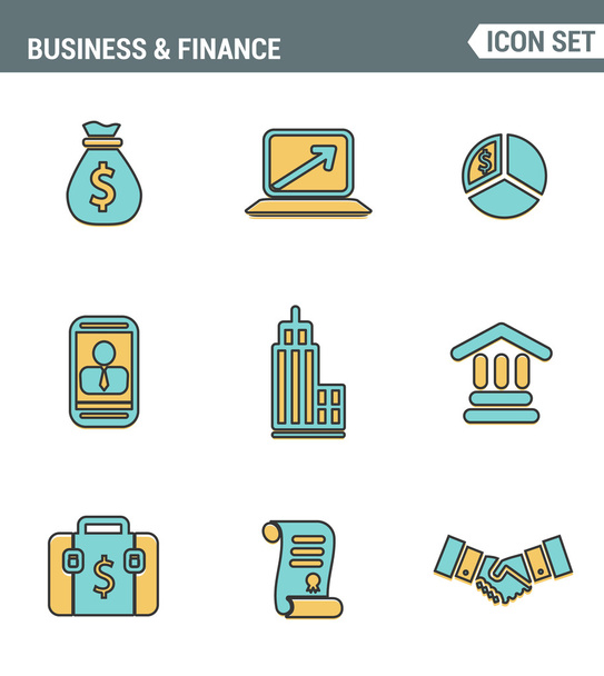 Icons line set premium quality of business economic development, financial growth. Modern pictogram collection flat design style. Isolated white background - Wektor, obraz