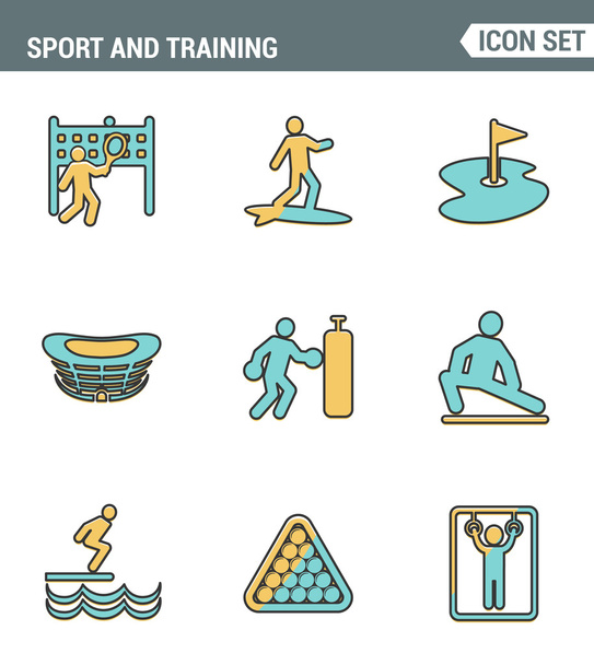 Simgeler hattı açık spor eğitimi prim kalitesi ayarlamak, çeşitli atletik aktivite Modern pictogram koleksiyonu düz tasarım tarzı sembolü . Yalıtılmış beyaz arka plan - Vektör, Görsel