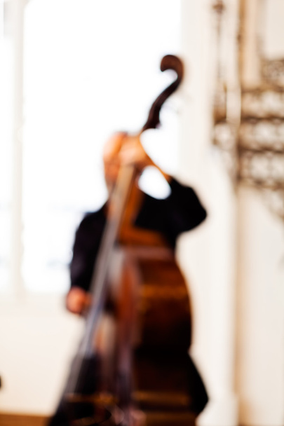 Blur of a musician playing contrabass; blurred 100% - Fotoğraf, Görsel