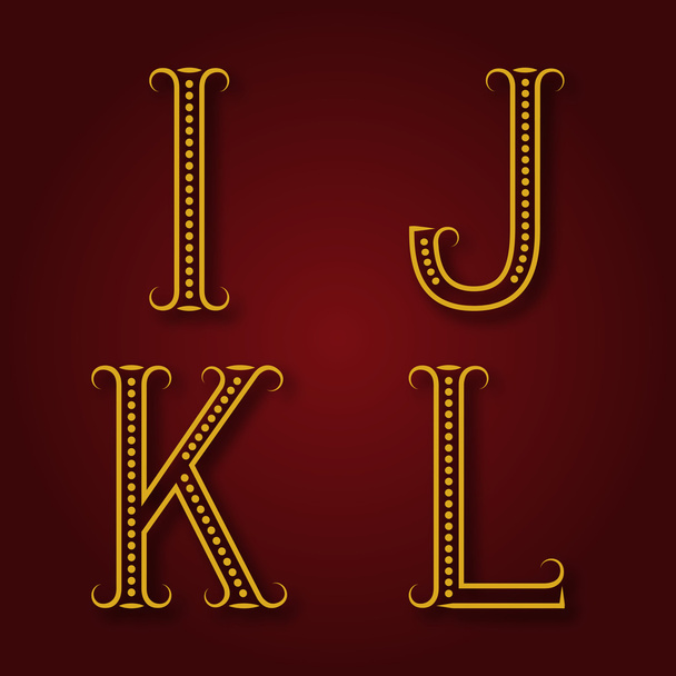 I, J, K, L golden letters with shadow. - Vector, Image