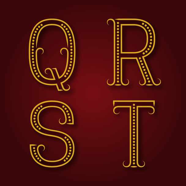 Q, R, S, T golden letters with shadow. - Vector, Image