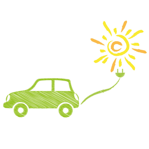 Elektroauto, Solarstrom, Auto, Mechaniker - Διάνυσμα, εικόνα