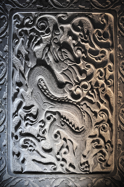 Dragon stone sculpture in wall, China - Photo, Image
