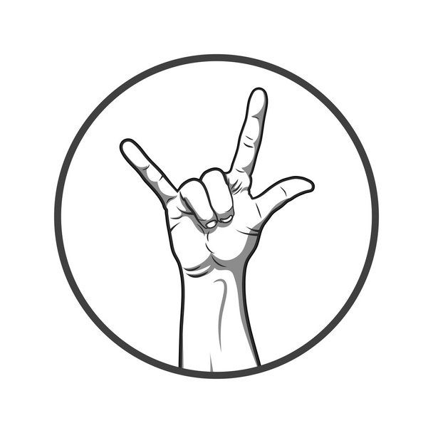 Fekete-fehér stílus kéz a rock and roll jel - Vektor, kép