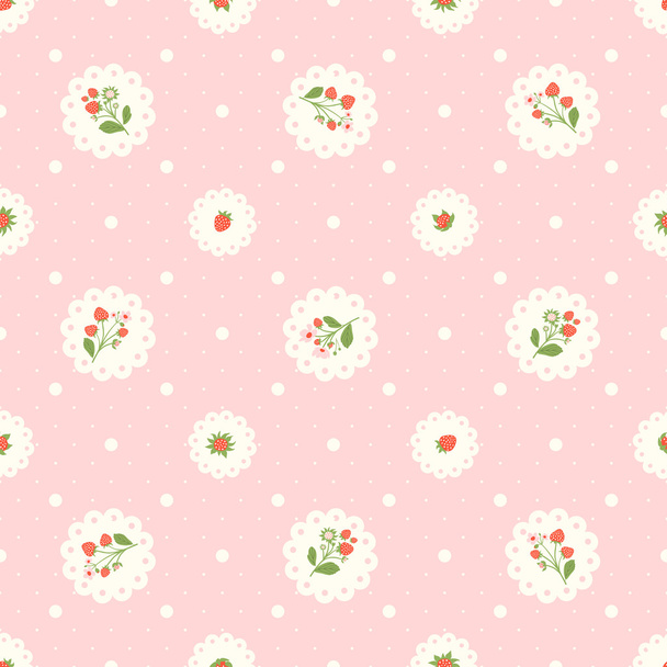 Vintage padrão sem costura vetor rosa com morangos e bolinhas
 - Vetor, Imagem