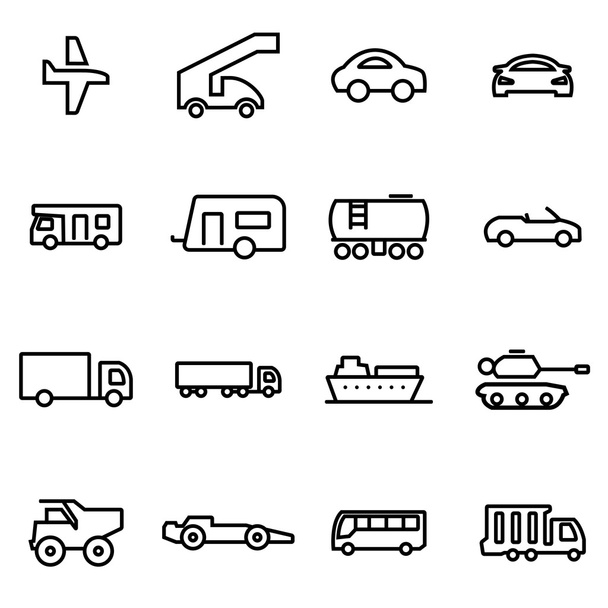 Vector illustration of thin line icons - vehicles - Vektör, Görsel
