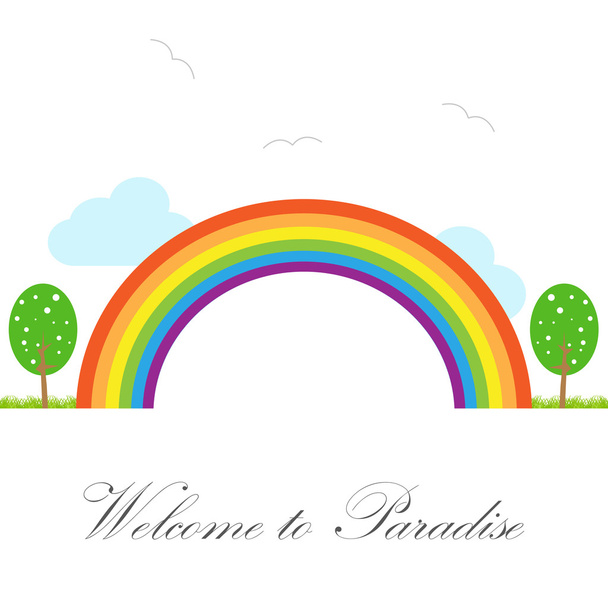 Beautiful summer landscape with a rainbow - Vector, Image