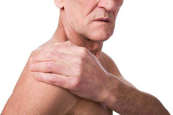 Mann zeigt Schmerzkonzept - Foto, Bild