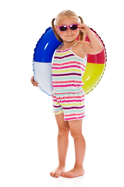 Little girl with sunglasses and inflatable ring - Φωτογραφία, εικόνα