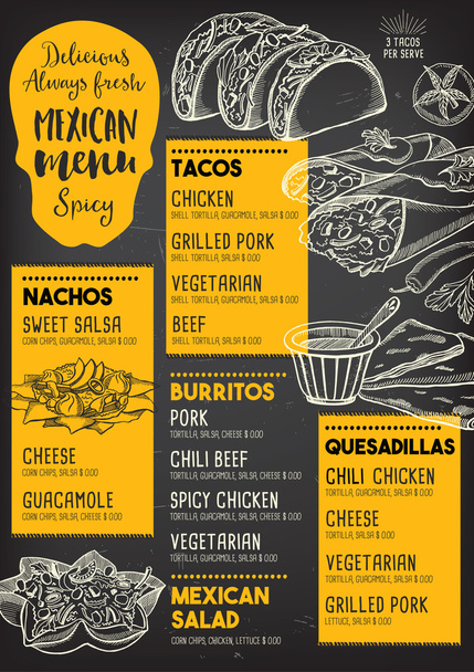 Menú mexicano placemat restaurante de comida
  - Vector, imagen