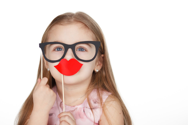  girl with fake glasses and paper lips - Foto, imagen