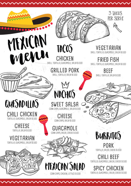 メキシコ料理のプレースマットフードレストラン  - ベクター画像