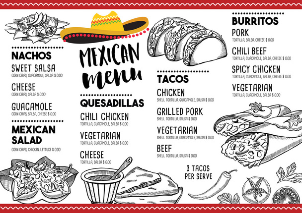 Meksikolainen menu placemat ruoka ravintola
  - Vektori, kuva